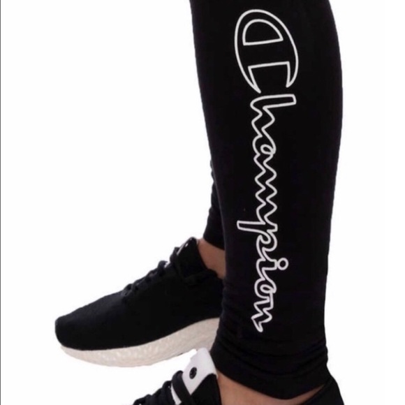 Champion High Rise Leggings Black Logo High Waisted Tights NEW - Picture 2 of 5